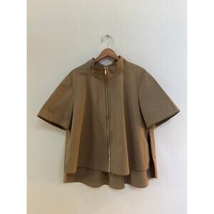 Lafayette 148 New York Tan Brown Full Zip Light Jacket Short Sleeve Crop Swing